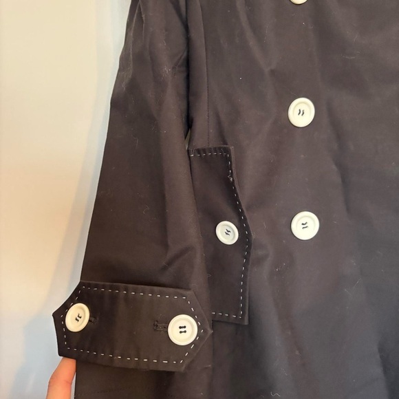 Marvin Richards Black Trench Coat with White Buttons - Picture 3 of 6
